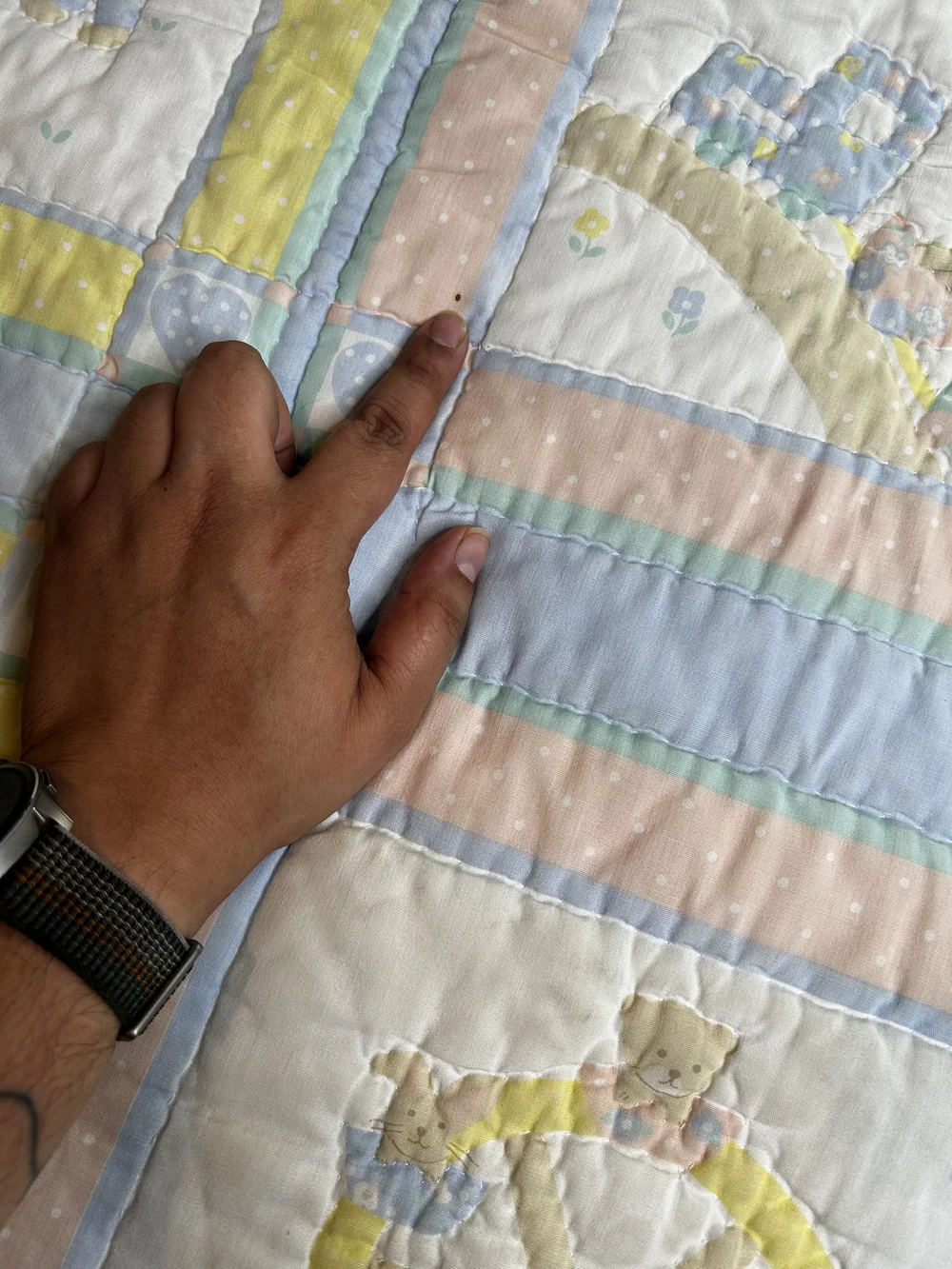 Pastel Circus Patchwork Quilt - Blue, Yellow, Peach, Mint
